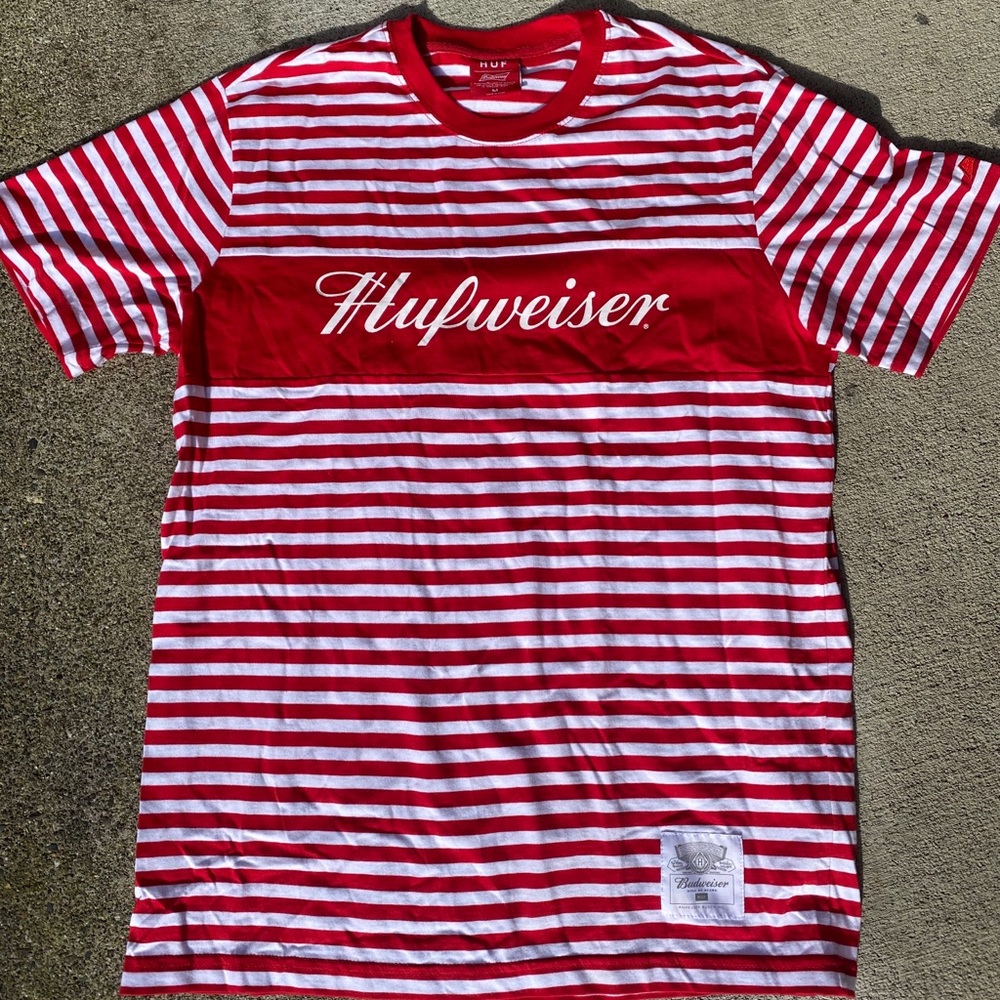 Huf x Budweiser Stripped T-shirt, Red and White